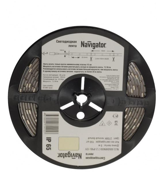 Лента светодиодная Navigator IP20  12V  14.4 Вт/м   3000К  71 426 NLS-5050WW60 СД (1 упаковка- 5 метров) (кратно 5)